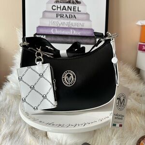 VALENTINO ORLANDI ITALY BLACK & GRAY CROSSBODY SHOULDER BAG NEW WITH COIN POUCH